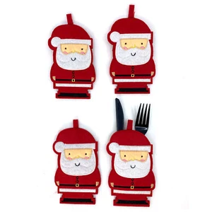 4 Pieces Christmas Silverware Holder Embroidered Utensil Tableware Santa - Picture 1 of 4