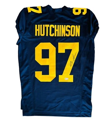 AIDAN HUTCHINSON MICHIGAN WOLVERINES SIGNED JERSEY GAME-CUT STYLE BECKETT COA - Image 1 of 3