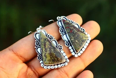 Pendientes de jaspe de sangre 925 joyería de plata de ley maciza para mujer Foto 1 de 4