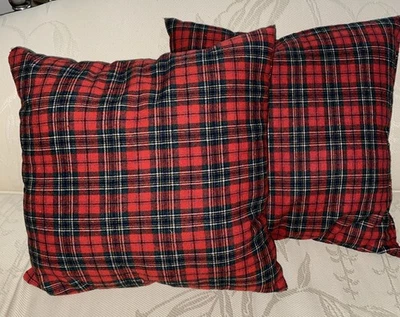 Conjunto de 2 travesseiros xadrez tartan escocês de Natal 18X18 vermelho preto verde - Imagem 1 de 4