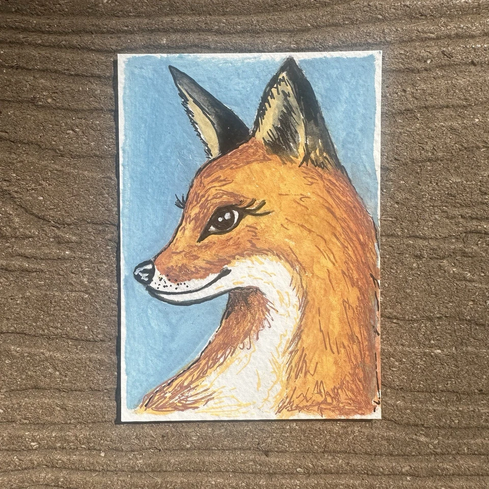 Tarjeta de arte de pintura ACEO Original Fox Gouache Foto 1 de 1