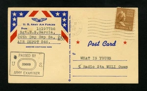 United States 1945 Postal Card Passed By Army Examiner Radio Station Guam sc 805 - Picture 1 of 2