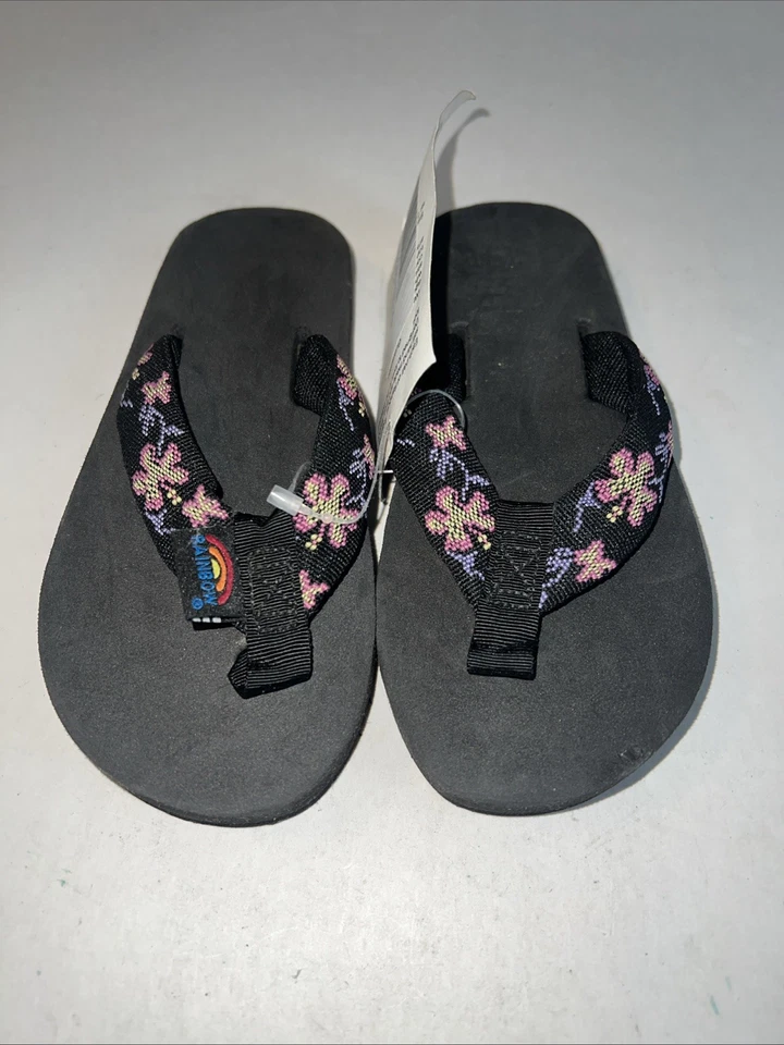 Сандалии для девочек Rainbow размер 9/10 розовые/фиолетовые/цветочные шлепанцы  - Изображение 1 из 4