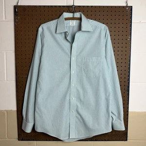 Brooks Brothers Milano Shirt Mens 15.5 34 Green Button Up Non Iron Supima Plaid - Picture 1 of 7