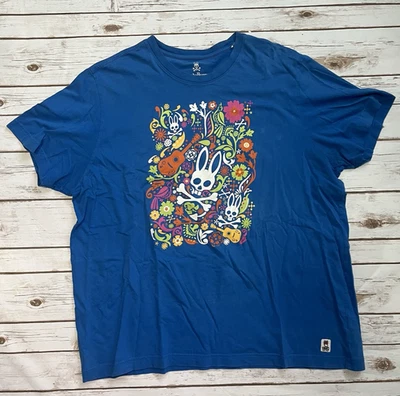 Psycho Bunny Tshirt Men's Size XXL 2XL Blue Floral Mexican Design - Image 1 of 4