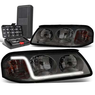 For 2000-2005 Chevy Impala LED DRL Tube Smoked Amber Signal Headlights+Tool Box - Image 1 of 4