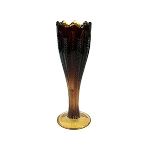 "Florero cinta ámbar oscuro de vidrio Indiana exclusivo de tiara vintage de los años 70 10""" - Imagen 1 de 6