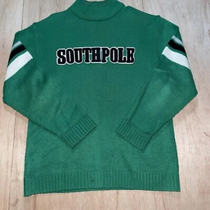 Vintage Southpole SPELLOUT Sweater Chunky Knit Green Oversize Hip Hop Baggy L - Picture 1 of 6