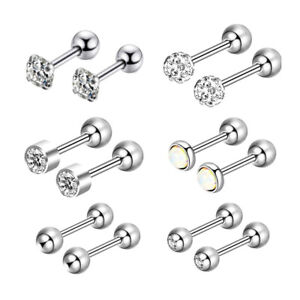 Surgical Steel Stud Earrings Top Crystal Opal Earrings Screw Ball Back Jewelry