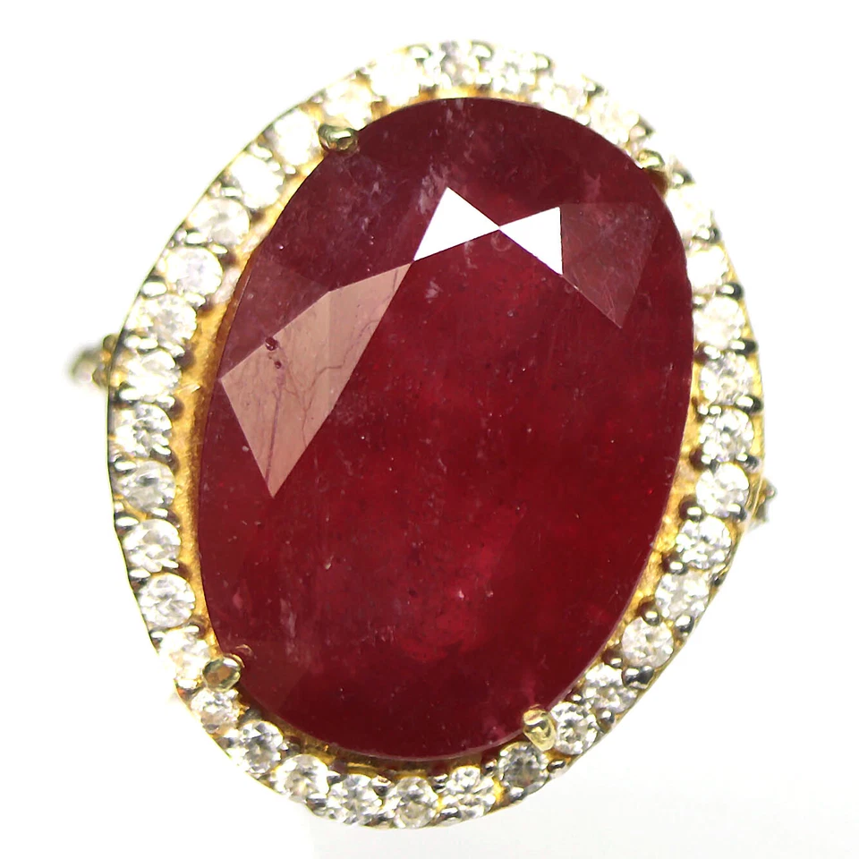 Anillo de plata de ley 925 con piedras preciosas térmicas de rubí rojo y circón blanco talla 6,75 Foto 1 de 4