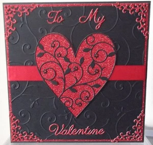 Handmade luxury Gothic Valentine's Day Card with a red & black heart design - Picture 1 of 3