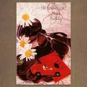 Unused Vintage HAPPY BIRTHDAY GRANDSON Card, Daisy Flower Sunglasses Map Toy Car - Picture 1 of 6