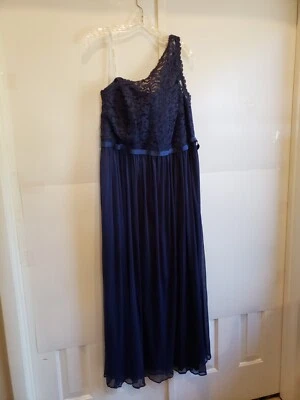 VESTIDO MAXI SEDOSO DE ENCAJE AZUL MARINO TALLA 20 DAMAS NOVIAS NOVIA Foto 1 de 4