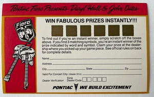 Vintage 1985 Hall Oates Pontiac Fiero Scratch Off Contest, LOT OF 20 Unscratched - Picture 1 of 4