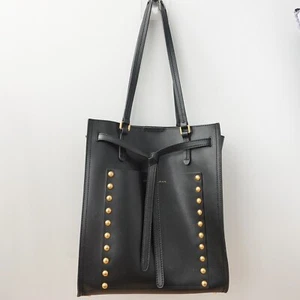 DONNA KARAN Bag Black Genuine Leather Stud Shopper Tote Purse Large Del $299 - Picture 1 of 20