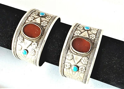 Старинный серебряный браслет позолоченный туркоман Tekke, ювелирные изделия Центральной Азии,  - Изображение 1 из 4