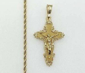 Collar de cadena colgante crucifijo crucifijo enchapado en oro de 3 mm para hombre y mujer Oro Cruz Cadena - Imagen 1 de 7