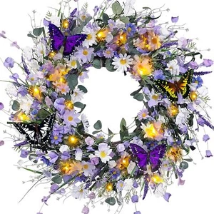 24 Inch Spring Wreath for Front Door, Artificial Summer Wreath with Daisy - Picture 1 of 7