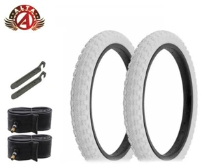 2 ALTA BICYCLE WIRE BEAD TIRES 18" X 2.125 WHITE BMX COMP III W/TUBES & LEVERS. - Picture 1 of 1