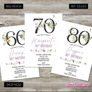 60th 70th Personalised birthday party milestone invitations 30th 40th 50th 80th - Picture 1 of 8