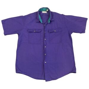 LL Bean Purple Vintage 80s Short Sleeve Pocket Button Cotton Shirt Mens USA