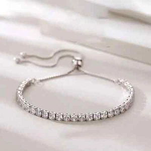 5Ct Round Cut Lab Created Diamond Women Tennis Bracelet 14K White Gold Plated 7" - Picture 1 of 5