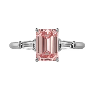 14k White Gold Diamond Ring 2.60 Ct Lab Grown Emerald Cut IGI Fancy Intense Pink - Picture 1 of 10