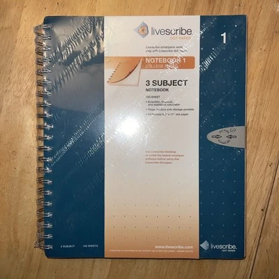 LIVESCRIBE 3-Subject Dot Paper Notebook 1 College-Ruled 150-Sheet - Image 1 of 3