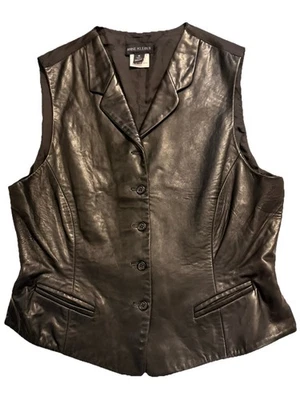 Chaleco De Colección Anne Klein II Negro Cuero Suave Mantequilla Motociclista Retro Moto Gótico Talla 12 Foto 1 de 4