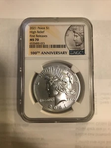 2021 Peace Dollar High Relief First Released Ms 70 - Picture 1 of 2