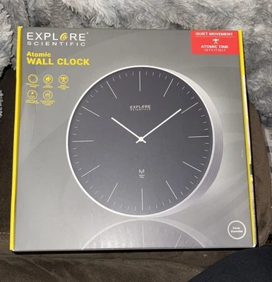Explore Scientific Reloj de Pared Atómico Acero Inoxidable Marco Plateado Nuevo Silencioso Foto 1 de 4