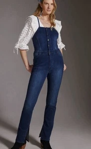 Anthropologie Pilcro Denim-Overall mit Schlitz Größe 28 x 32 Zoll Schrittlänge Knopfleiste neu mit Etikett - Bild 1 von 16