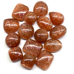 15 Stck. Natürlicher Orange Sonnenstein Glänzend Unbehandelt 10mm-15mm Cabochon Edelsteine Posten - Bild 1 von 11