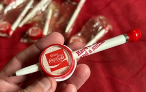 1970s Coca-Cola Peel And Apply Plastic Pen w/Holder NOS - Picture 1 of 6