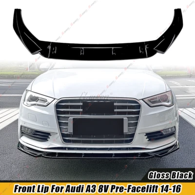 For Audi A3 8V 2013-2016 Standard Front Bumper Lip Spoiler Splitters Gloss Black - Image 1 of 4