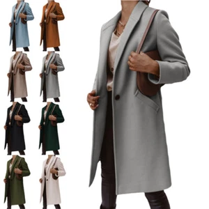 Fashion Coat Autumn and Winter Lapel Mid-Length Button Woolen Outerwear Women - Picture 1 of 26