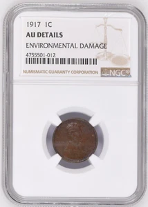 NGC 1917 1C LINCOLN CENTS,WHEAT REVERSE AU DETAILS ENVIRONMENTAL DAMAGE - Picture 1 of 4