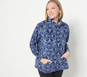 zuda Polar Fleece Quarter Zip Pullover Blue Navy Abstract - Plus Size 3X *NEW* - Picture 1 of 4