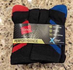 Hanes Boys Kids 6 Pair Crew Socks Black w Colored Pattern shoe size Youth 9-2.5 - Picture 1 of 8