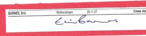 ERIC BARNES CREWE ALEXANDRA FC 1957-1970 RARE ORIGINAL AUTOGRAPH - Picture 1 of 3