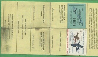 NORTH DAKOTA 1969 Resident General Hunting License RW36 + #5 Stamp -524 - Image 1 of 2