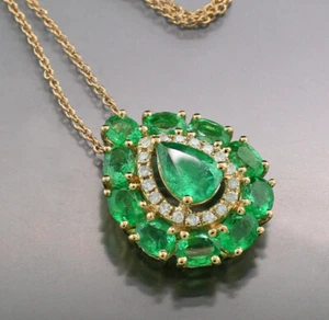 Smaragd Brillant Collier / Kette 2,20 carat 750- Gelbgold Tropfen Smaragdschmuck - Picture 1 of 4