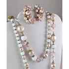 Vendome Pink and White Crystal Long Beaded Necklace and Earring Demi Parure