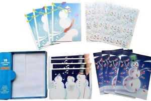 15 Weihnachten Jubel Weihnachtskarten & Umschläge 4 Designs 4" x 53/4" Frostiger Schneemann - Bild 1 von 12