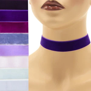 Purple Velvet Choker 7/8 inch (22- 23 mm) wide custom adjustable ribbon necklace - Picture 1 of 12