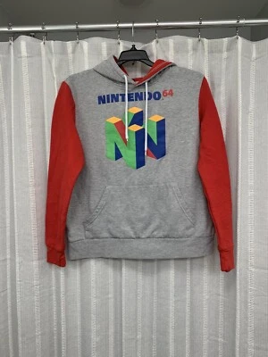 Nintendo N64 Talla Mediana Pullover Sudadera con Capucha Gris/Rojo Gráfico Logo Juegos Foto 1 de 4