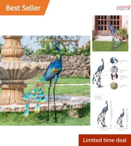 Peacock Metal Yard Art 35 Inch Blue 3D Outdoor Decor Gift for Mom Garden - Picture 1 of 10