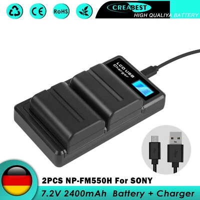 2x NP-FM500H Akku 2400mAh + Ladegerät Für Sony Alpha SLT-A57 A58 A65 DSLR-A100