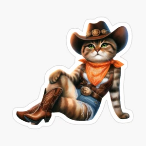 Cowgirl Kitty Cat Sticker by C Autumn Trapp Original Art 3" x 3" - Picture 1 of 2