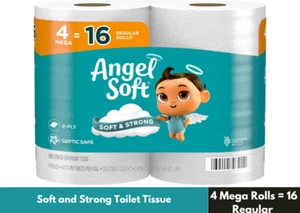 Papel higiénico Angel Soft, 4 mega rollos = 16 rollos regulares, inodoro suave y fuerte - Imagen 1 de 4
